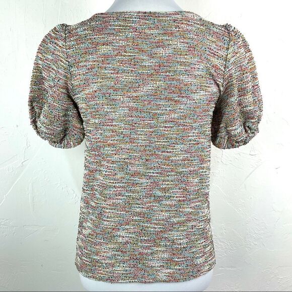 LOFT Multi Color Striped Capped Sleeve Tweed Top XS - Picture 4 of 5
